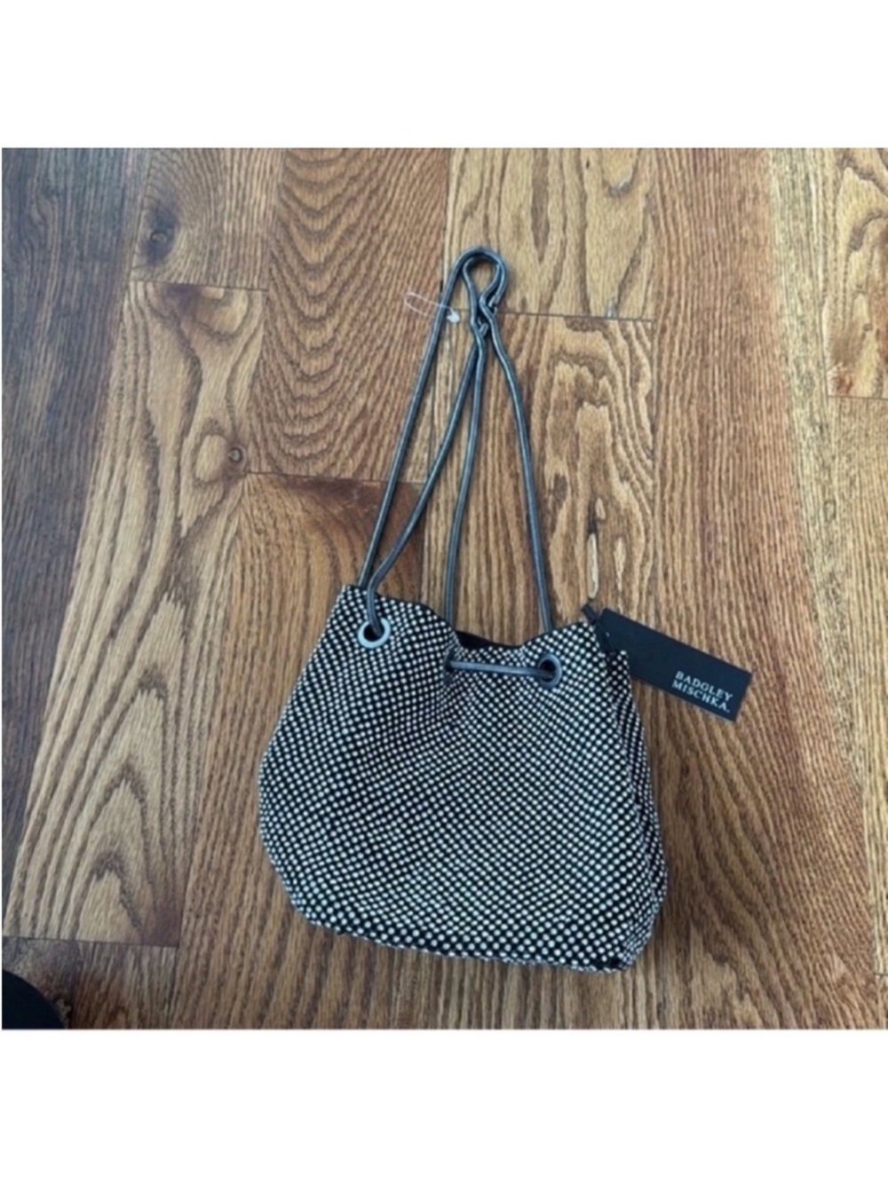 Badgley Mischka Pouch Rhinestone Crystal Purse Micro Bag Black Silver New